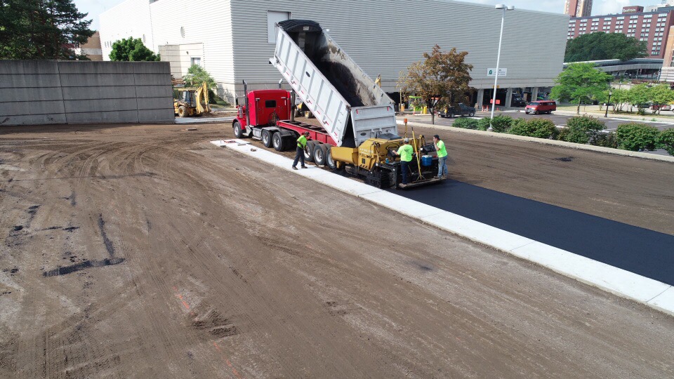 Aerial commercial lot after paving
