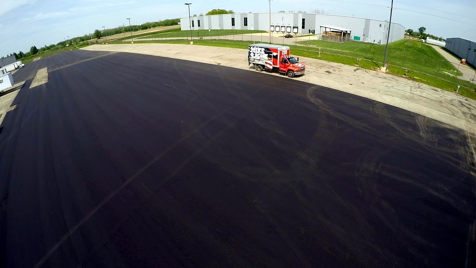 Aerial view of commercial asphalt surface